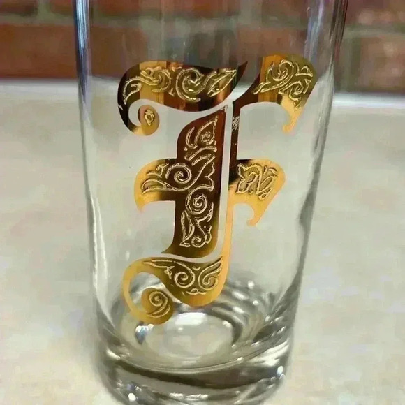 Hollywood Regency Barware Vintage Mid Century 60's Monogrammed F In Gold Tumbler - Picture 3 of 7